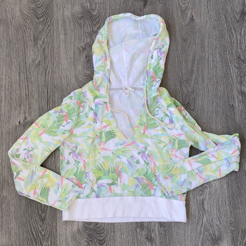 Victoria’s Secret Tropical Print Cropped Hooded Sweatshirt size XS